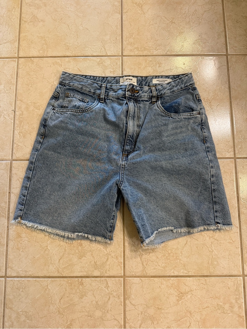 Cotton On Light Blue Denim Jean Shorts high straight Bermuda size 10